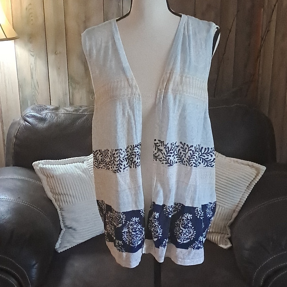 Chico's Sleeveless Open Front Linen Vest Cardigan Boho Lightweight Resort
